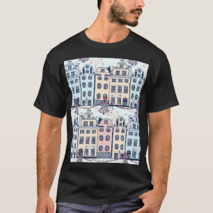 Weihnachtshäuser, vintage festliche Muster. T-Shirt