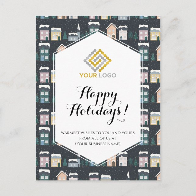 Weihnachtshäuser Wintergottesdienst Postkarte (Vorderseite)