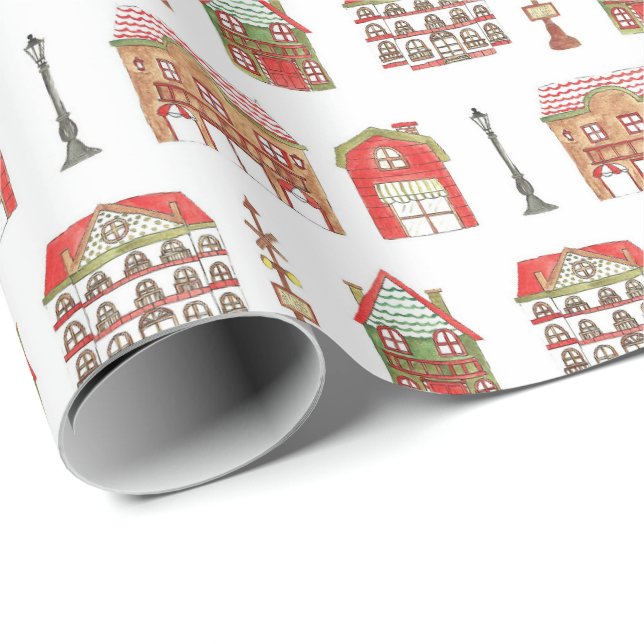 Weihnachtshäuser Wrapping Papers Geschenkpapier (Rolleneckpunkt)