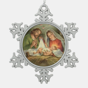 Weihnachtsheilige Familien-Geburt Christi Jesus Schneeflocken Zinn-Ornament