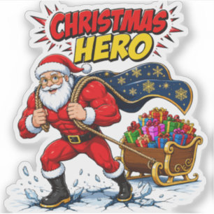 Weihnachtsheld Comic Santa Claus Aufkleber