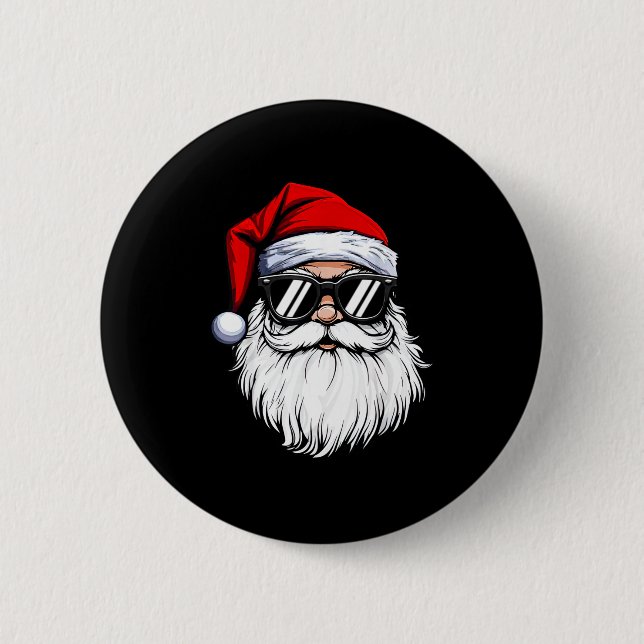 Weihnachtshemden mit Santa-Gesicht im Retro-Stil f Button (Vorderseite)