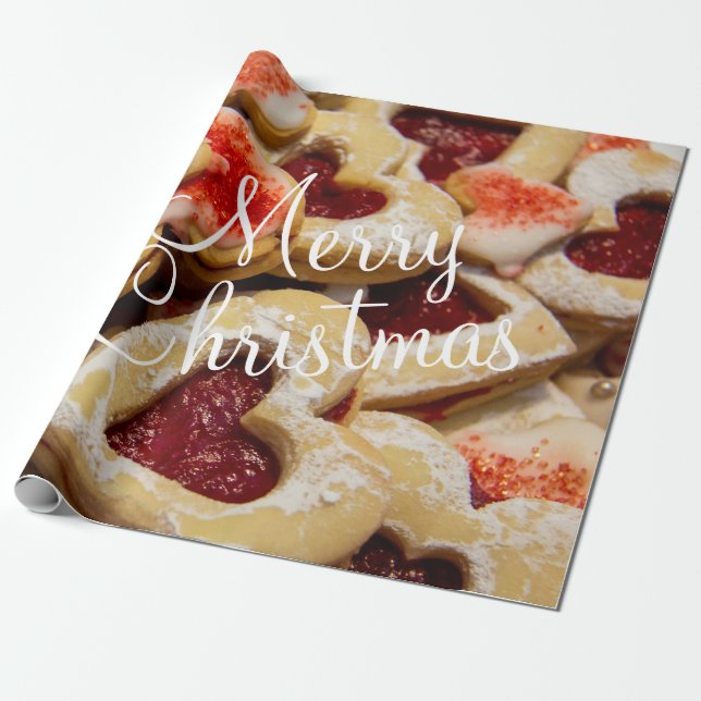 Weihnachtsherz Gestreiftes Zucker-Keks-Wrapping Pa Geschenkpapier (Ungerollt)