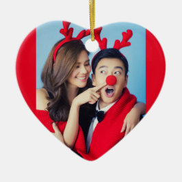 Weihnachtsherz mit Jahr Custom Foto on Red Keramik Ornament