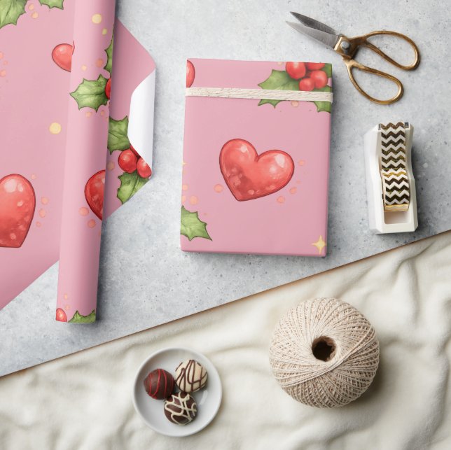 Weihnachtsherzen & Stechpalmen-Geschenkpapier Geschenkpapier (Basteln)