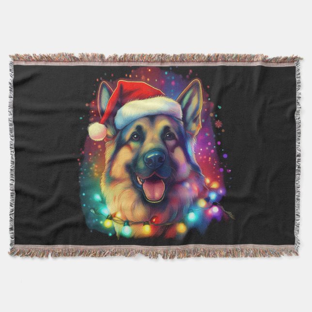 Weihnachtshirdhund mit Weihnachtsmannmütze Decke (Vorderseite)
