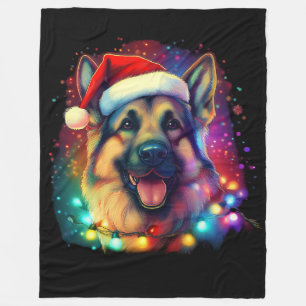 Weihnachtshirdhund mit Weihnachtsmannmütze Fleecedecke