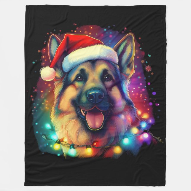 Weihnachtshirdhund mit Weihnachtsmannmütze Fleecedecke (Vorderseite)