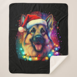 Weihnachtshirdhund mit Weihnachtsmannmütze Sherpadecke