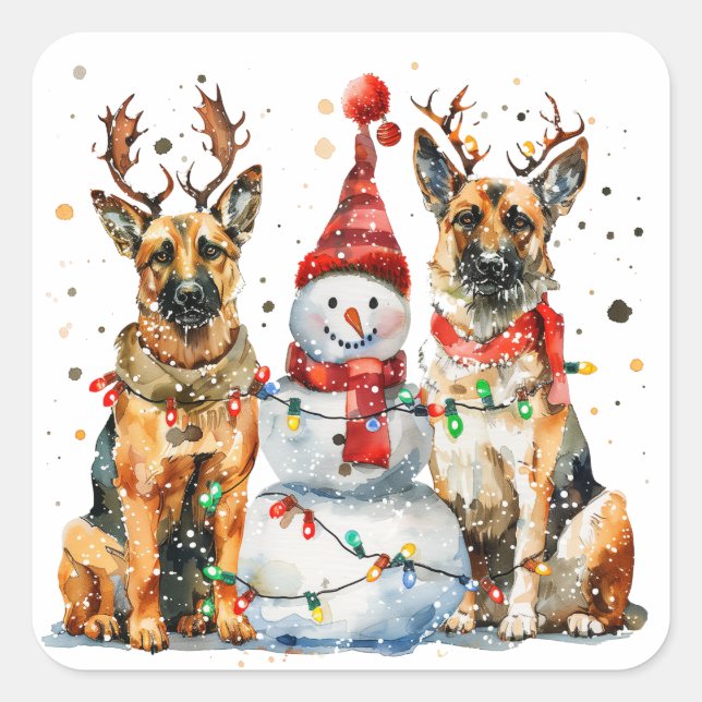 Weihnachtshirdhunde Quadratischer Aufkleber (Vorderseite)