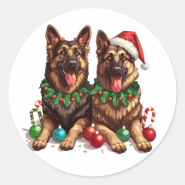 Weihnachtshirdhunde Runder Aufkleber (Vorderseite)