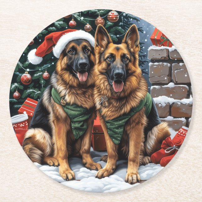 Weihnachtshirdhunde Runder Pappuntersetzer (Vorderseite)