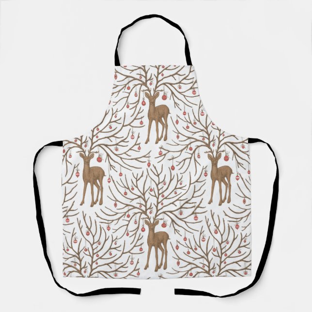 Weihnachtshirsch auf weißem Hintergrund Schürze (Vorderseite)