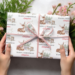 Weihnachtshirsch Frohe Weihnachten Personalisierte Geschenkpapier