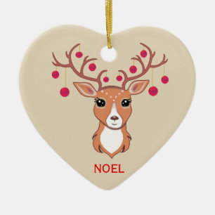 Weihnachtshirsch mit roten Kugeln Keramik Ornament