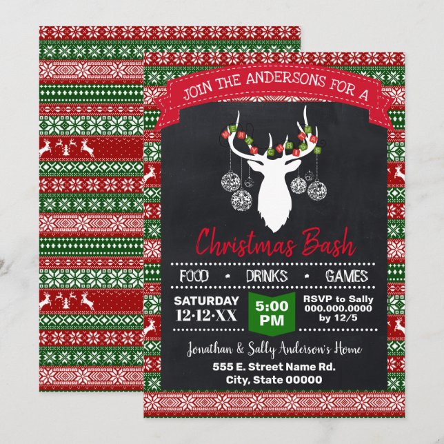 Weihnachtshirsch Ugly Sweater Party Einladung (Vorne/Hinten)