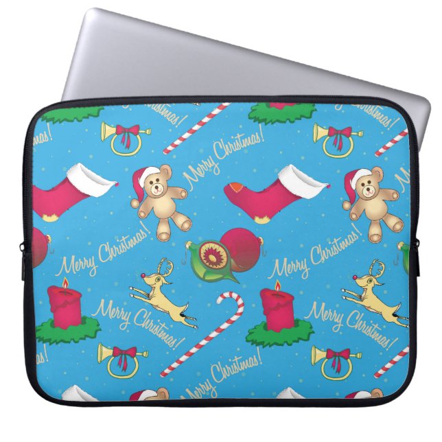 Weihnachtshirsche, Bär und Kerze Laptopschutzhülle (Vorderseite)