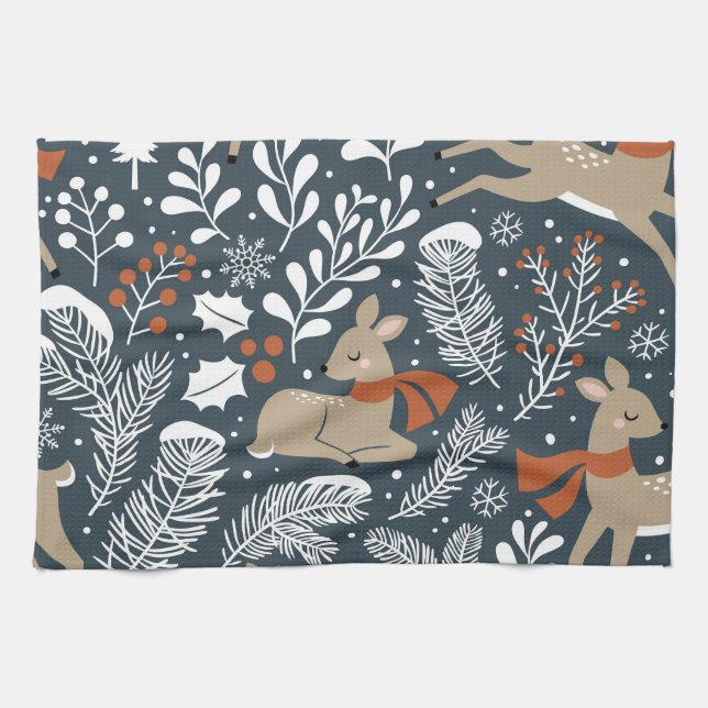 Weihnachtshirsche, festliches Design Geschirrtuch (Horizontal)
