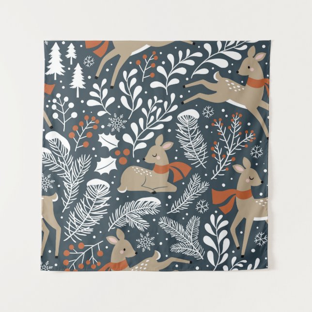 Weihnachtshirsche, festliches Design Wandteppich (Vorderseite)