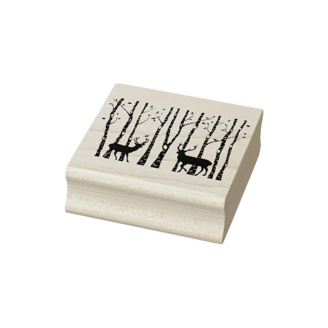 Weihnachtshirsche im Birkenwald Holzkunst Briefmar Gummistempel (Stempel)