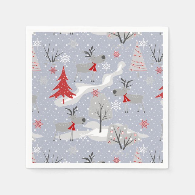 Weihnachtshirsche im Wald. Serviette (Vorderseite)