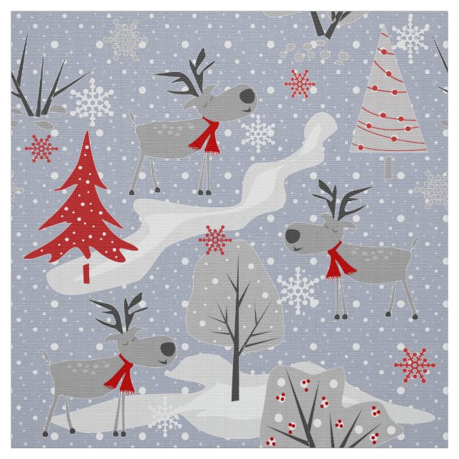 Weihnachtshirsche im Wald. Stoff (Muster)