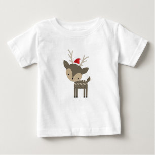 Weihnachtshirsche in einem Retro-Hipster der roten Baby T-shirt