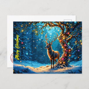 Weihnachtshirsche schneebedeckter Glitzer Glühen Postkarte