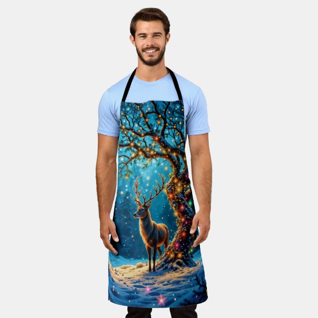Weihnachtshirsche schneebedeckter Glitzer Glühen Schürze (Getragen)
