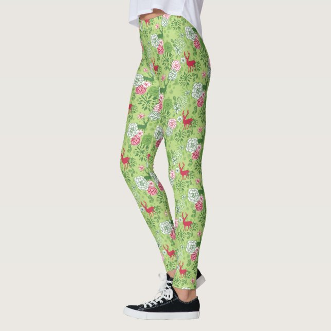 Weihnachtshirsche und Foliage Nahtloses Muster Leggings (Links)