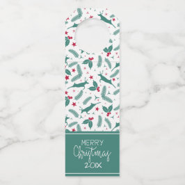 Weihnachtshirsche und heilige Muster frohe Weihnac Flaschenanhänger