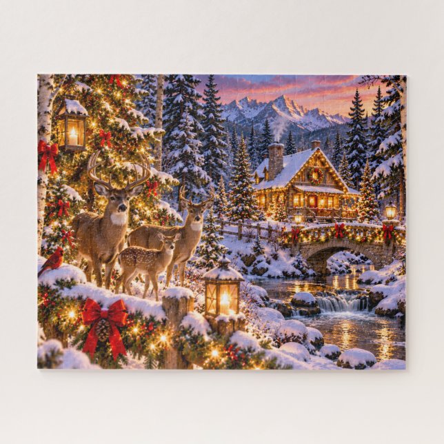 Weihnachtshirschhütte Puzzle (Horizontal)