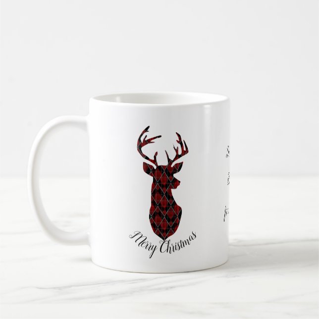 Weihnachtshirschkopf, kariert, rot und schwarz kaffeetasse (Links)