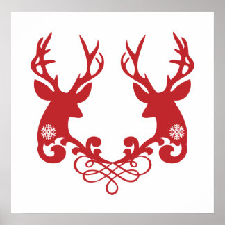 Weihnachtshirschköpfe mit Ziern Poster