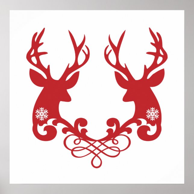 Weihnachtshirschköpfe mit Ziern Poster (Vorne)