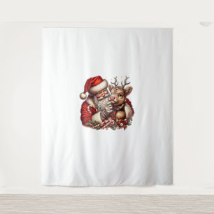 Weihnachtshochlandkuh mit Santa schottisch vintage Wandteppich