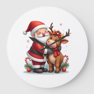 Weihnachtshochlandkuh mit Santa Schottland Vintage Große Wanduhr