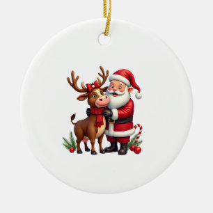 Weihnachtshochlandkuh mit Santa Schottland Vintage Keramik Ornament