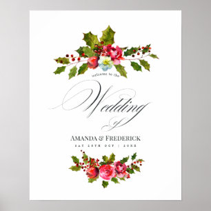 Weihnachtshochzeit Florale Stechpalme Wasserfarben Poster