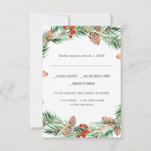 Weihnachtshochzeit Wasserfarbe RSVP mit Essensau Karte