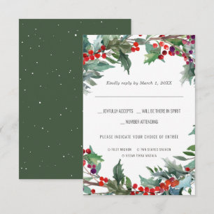 Weihnachtshochzeit Wasserfarbe RSVP mit Essensau Karte