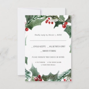 Weihnachtshochzeit Wasserfarbe RSVP mit Essensau Karte