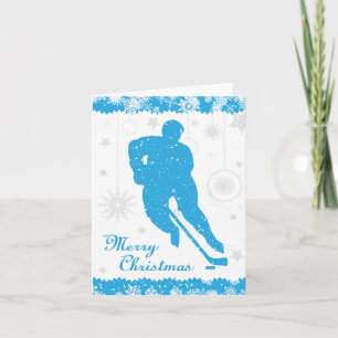 Weihnachtshockey Blue Snowflakes Male Card Feiertagskarte
