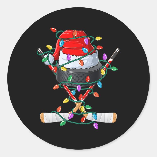 Weihnachtshockey Xmas Weihnachtssport Hat Ball Kin Runder Aufkleber (Vorderseite)