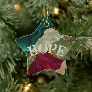 Weihnachtshoffnung Immergrüne Cranberry & Gold Keramik Ornament