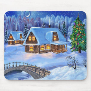 Weihnachtsholzhaus im Winter Mousepad