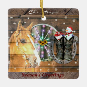 Weihnachtshorn Wagon Cowboy Stiefel Horseshoe Keramikornament