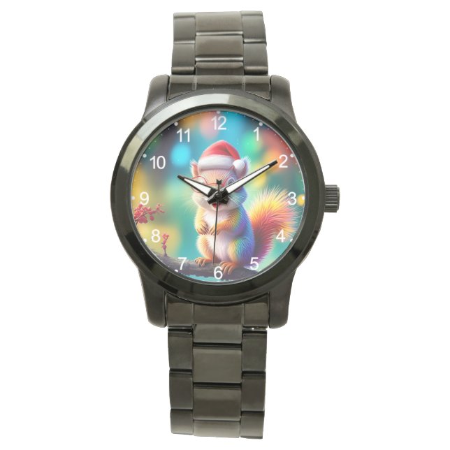 Weihnachtshörnchen als Weihnachtsmann-56765 Armbanduhr (Vorderseite)