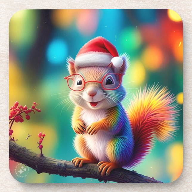 Weihnachtshörnchen als Weihnachtsmann-56765 Getränkeuntersetzer (Vorderseite)