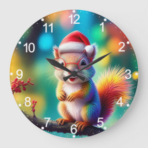 Weihnachtshörnchen als Weihnachtsmann-56765 Große Wanduhr